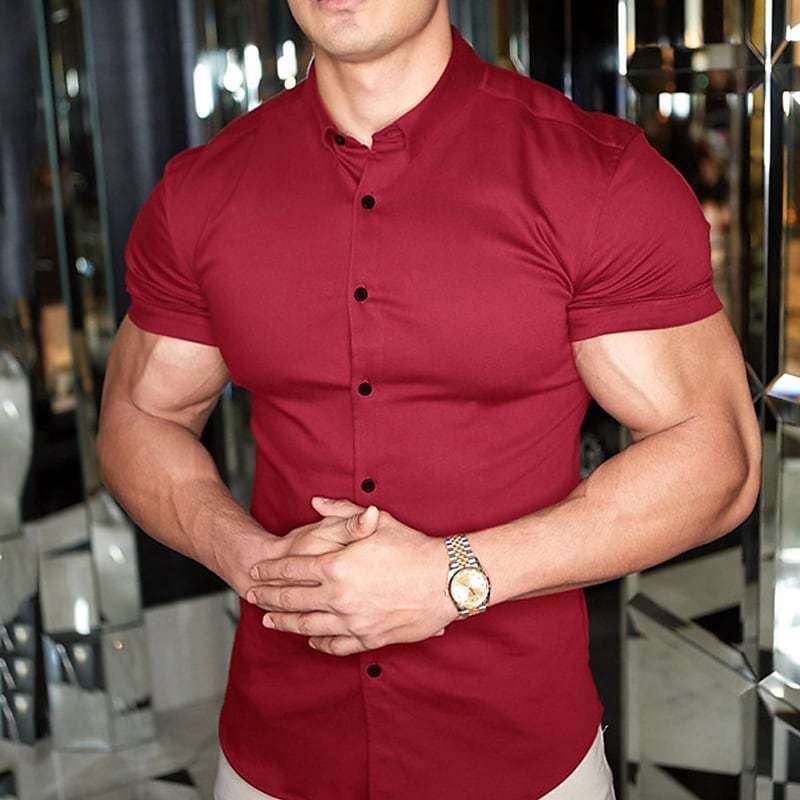 Slim Fit Short Sleeve Shirt Summer Men’s Solid Color Casual Tops