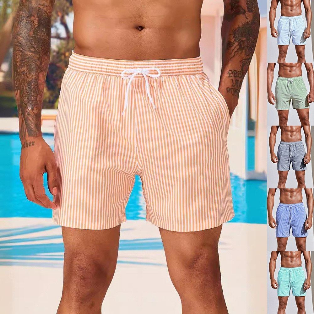 Men’s 3D Striped Print Shorts Summer Casual Lightweight Beach Pants